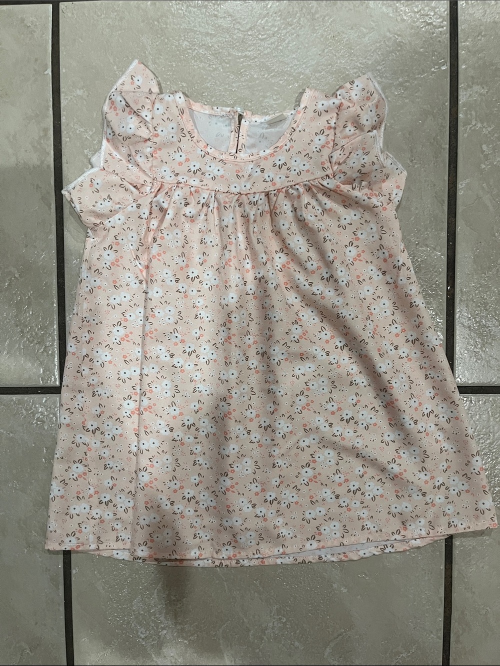 Girls' Floral Puff-Sleeve Dress in Light Peach